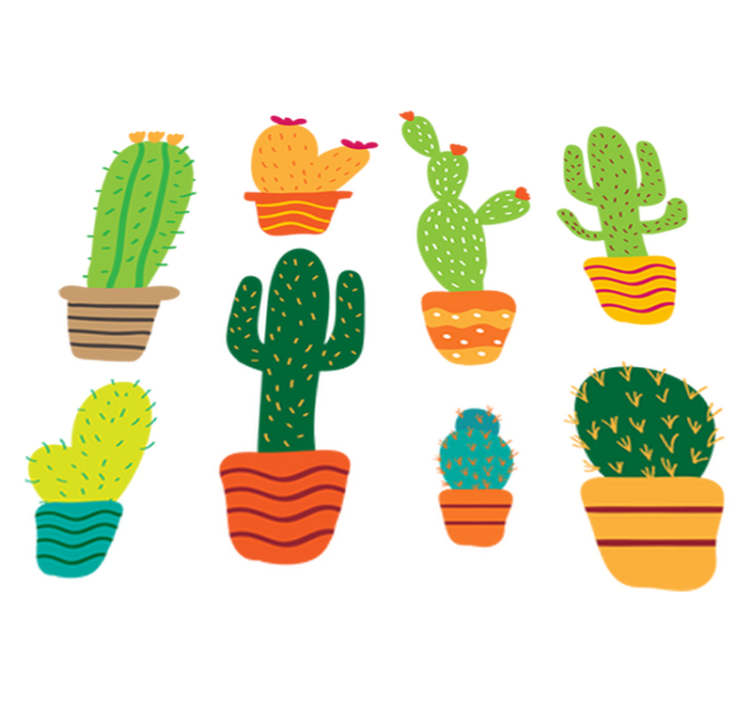 Vinyl tapijt bloemen en planten kleurrijk cactuspakket - TenStickers