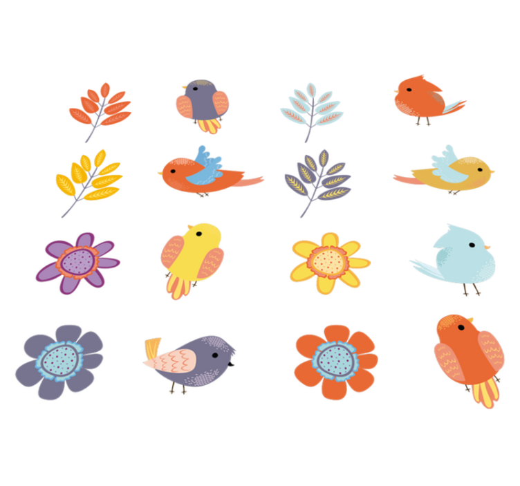 Vinyl tapijt bloemen en planten set van lentebirds - TenStickers