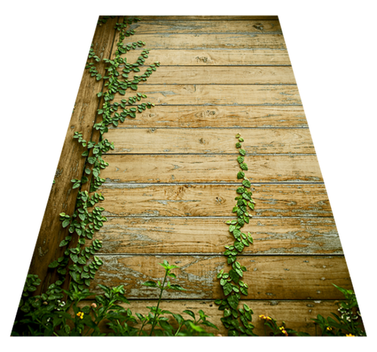 Vinyl tapijt bloemen en planten klimop op hout - TenStickers