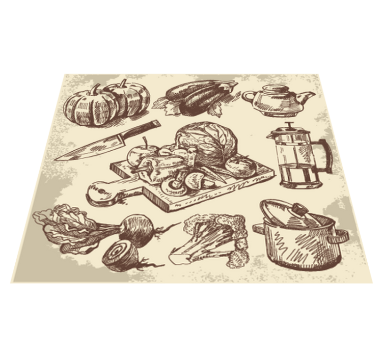 Vinyl tapijt keuken vintage illustratie - TenStickers
