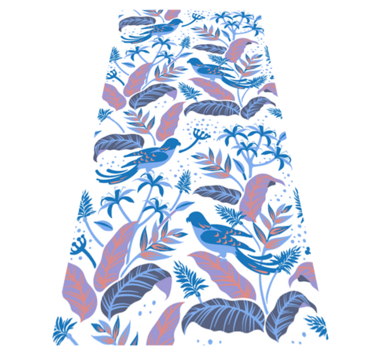 Vinyl tapijt bloemen en planten met blauwe en roze vogels - TenStickers