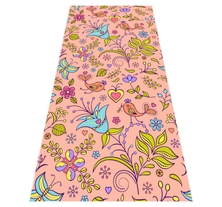 Vinyl tapijt bloemen en planten met vogels en vlinders - TenStickers