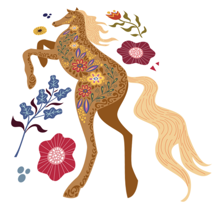 Vinyl tapijt bloemen en planten paarden folklore illustratie - TenStickers