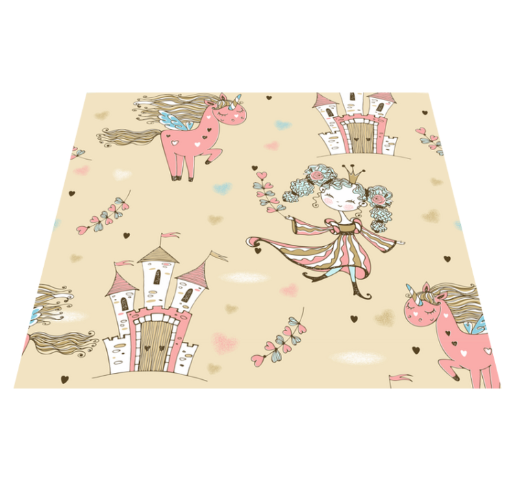 Vinyl tapijt slaapkamer eenhoorn kasteel en prinses - TenStickers