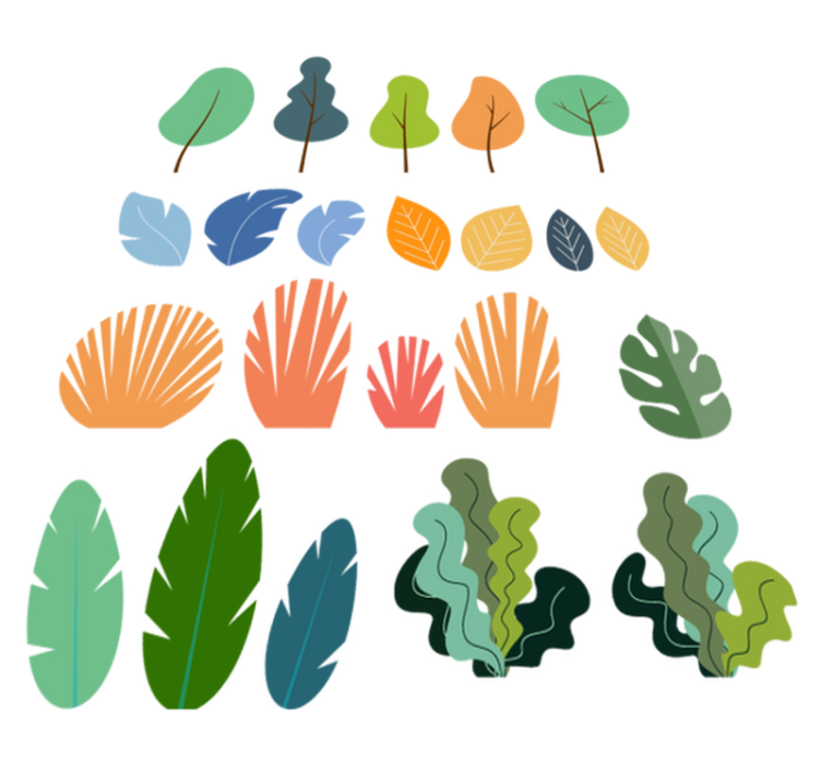 Vinyl tapijt bloemen en planten tropische bladeren set - TenStickers