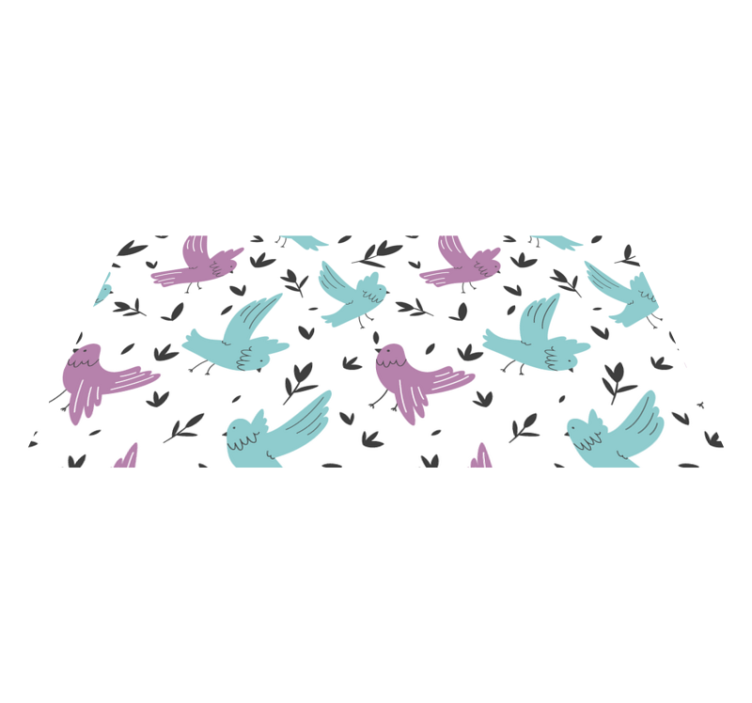 Vinyl tapijt bloemen en planten met blauwe en paarse vogels - TenStickers