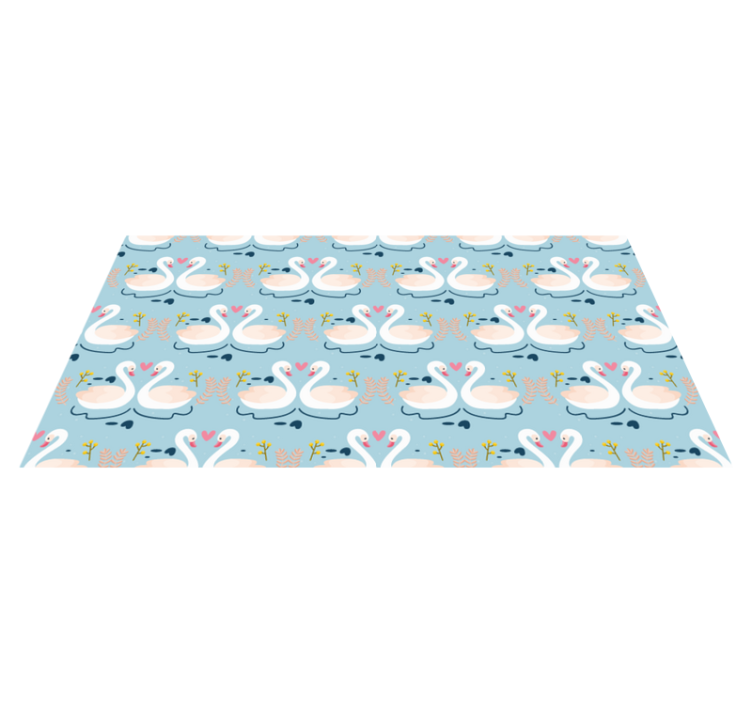 Vinyl tapijt bloemen en planten zwanen in liefde op blauw - TenStickers