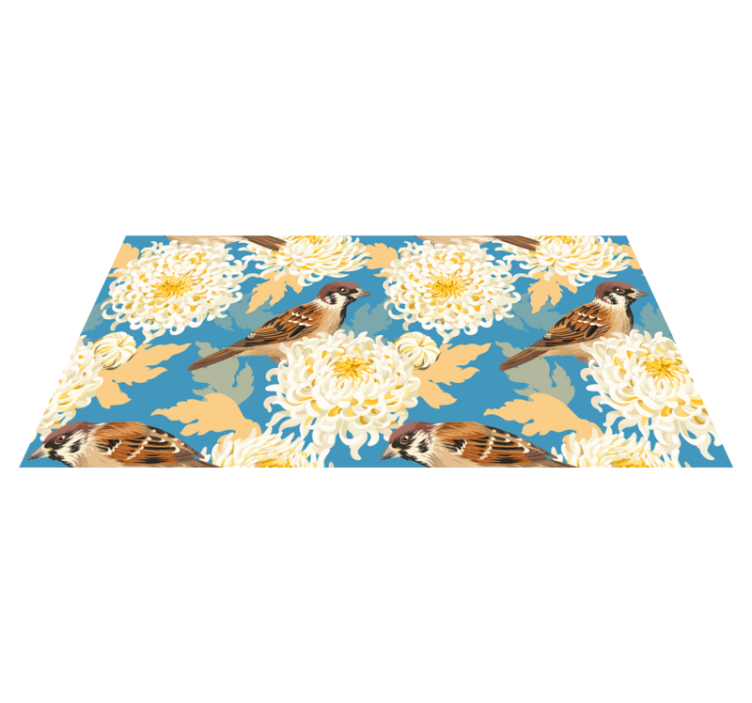Vinyl tapijt bloemen en planten aquarella vogels en bladeren - TenStickers