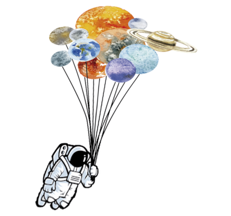 Vinyl tapijt kind astronaut met kleurrijke luchtballonnen - TenStickers