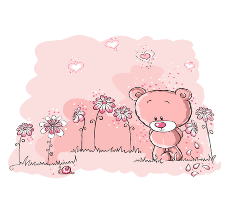 Vinyl tapijt kind roze beer en bloemen - TenStickers