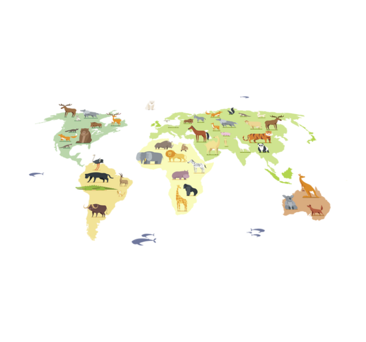 Vinyl tapijt slaapkamer kleurrijke dieren van de continenten - TenStickers