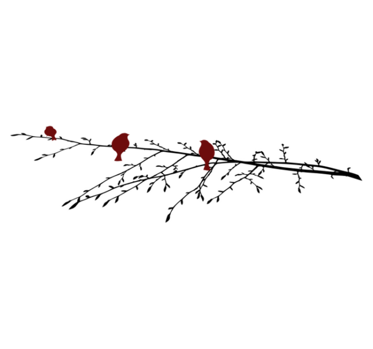 Vinyl tapijt slaapkamer rode vogels op tak - TenStickers