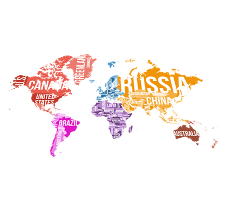 Vinyl tapijt wereldkaart met namen en grenzen - TenStickers