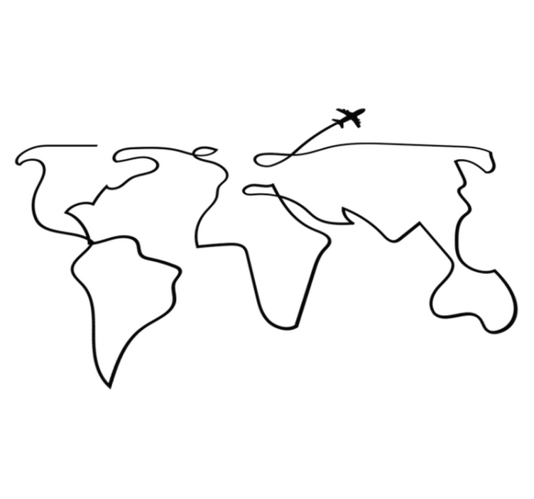 Vinyl tapijt wereldkaart wereldkaart vliegtuig - TenStickers