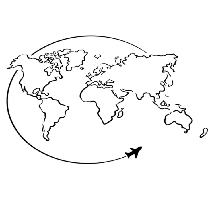 Vinyl tapijt wereldkaart vliegtuigcirkel - TenStickers