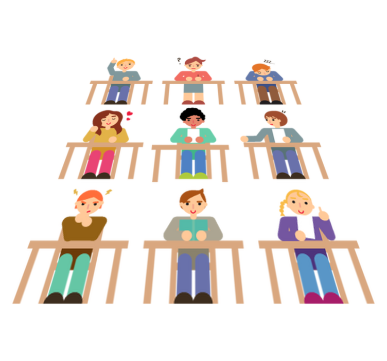 Vinyl tapijt kind sticker collectie leerlingen aan bureau - TenStickers