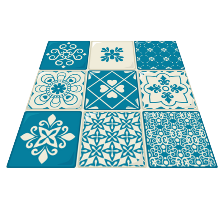 Vinyl tapijt keuken grijs en blauw patroon - TenStickers