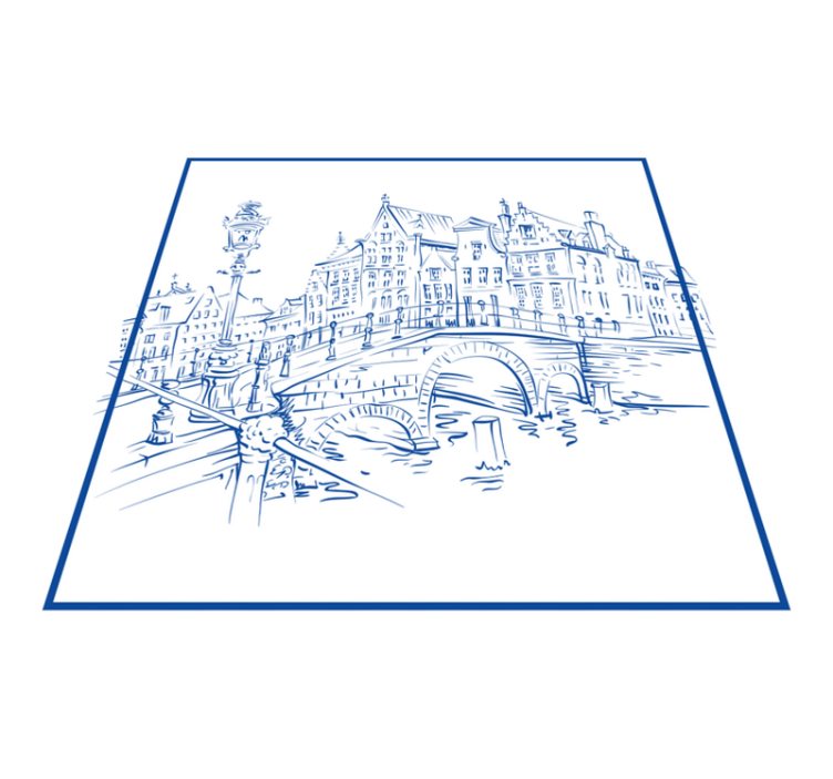 Vinyl tapijt keuken delfts blauwe grachtenhuizen - TenStickers
