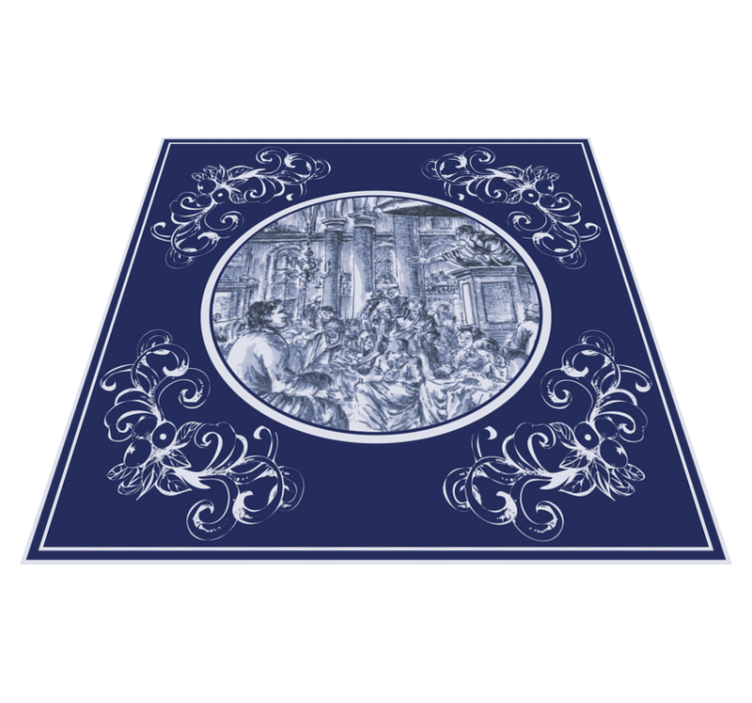 Vinyl tapijt keuken blue delfts mensen in de menigte - TenStickers