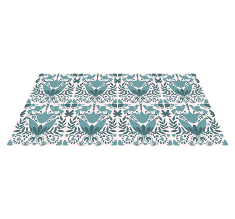 Vinyl tapijt keuken blauw folkart patroon met vogels - TenStickers