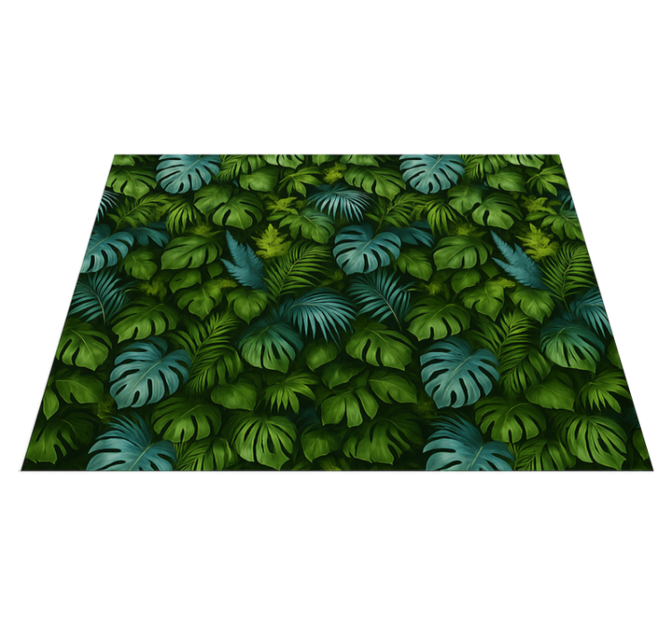 Vinyl tapijt slaapkamer tropische groene en blauwe bladeren - TenStickers