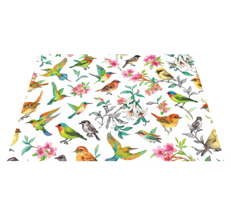 Vinyl tapijt slaapkamer kleurrijke natuur met vogels - TenStickers