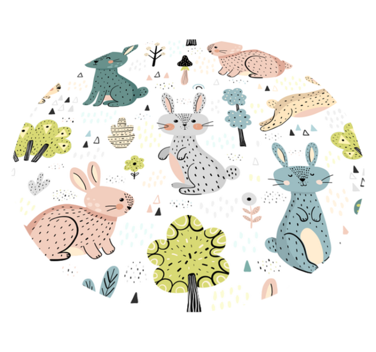 Cirkelvormig konijntje illustratie vinyl tapijt baby - TenStickers