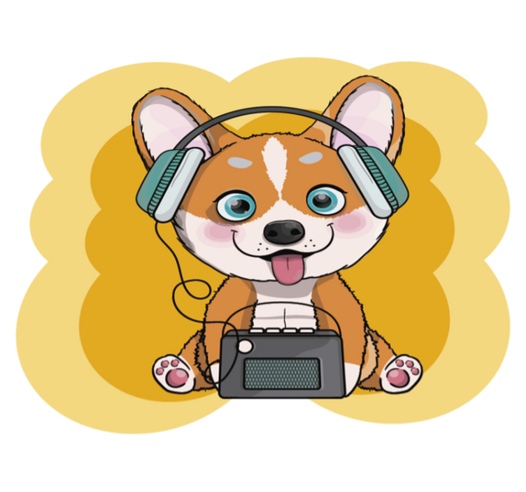 Vinyl tapijt meer kinderen puppy hoofdtelefoon illustratie - TenStickers