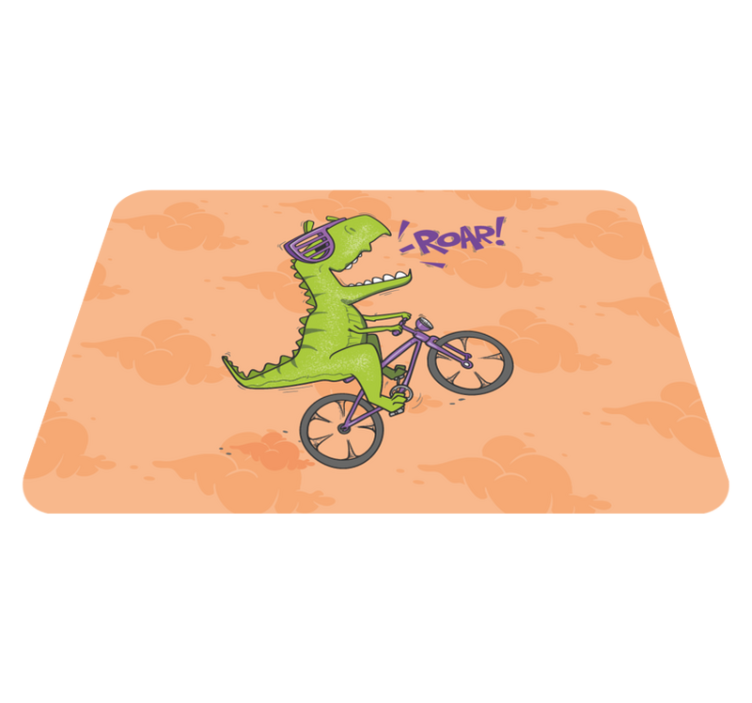 Fietsende dinosaurus brullen vinyl tapijt kind - TenStickers