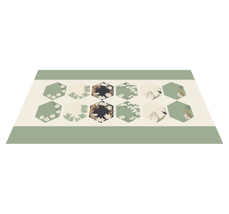 Vinyl tapijt bloemen en planten hexagonen - TenStickers