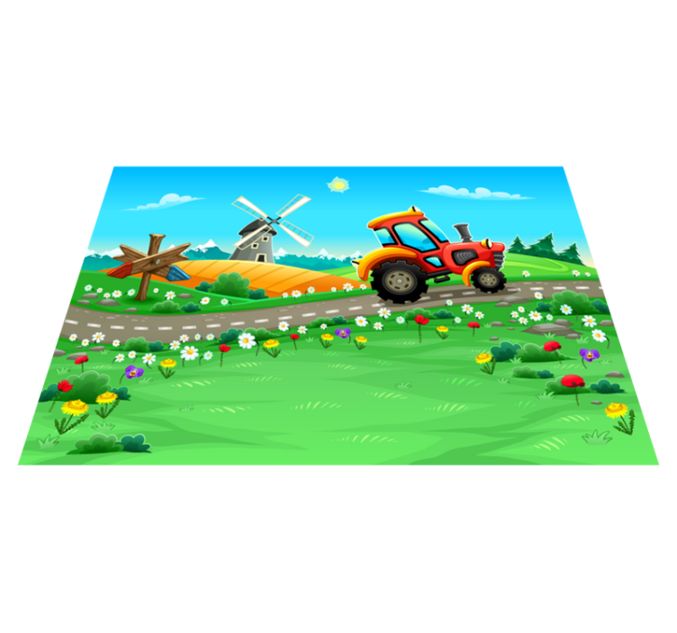 Speelse tractorscène vinyl tapijt kind - TenStickers