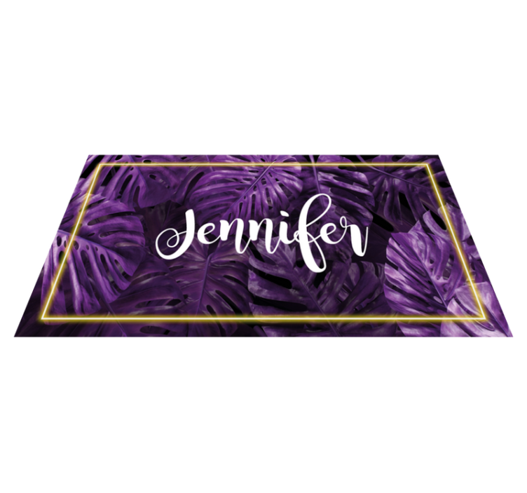 Paarse monstera met naam vinyl tapijt slaapkamer - TenStickers