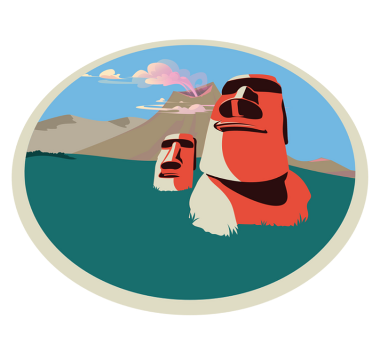 Moai-beelden illustratie vinyl tapijt wereldkaart - TenStickers