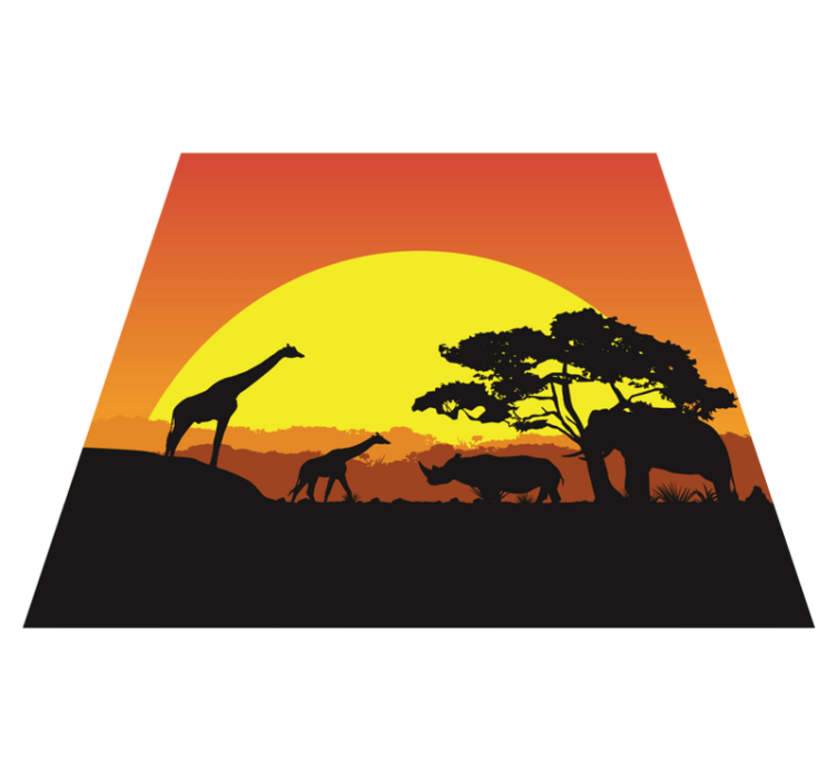 Zonsondergang safari scène dieren vinyl tapijt - TenStickers