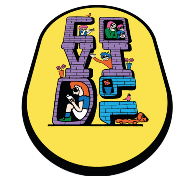 Covid-personages die thuisblijven vinyl tapijt meer kinderen - TenStickers