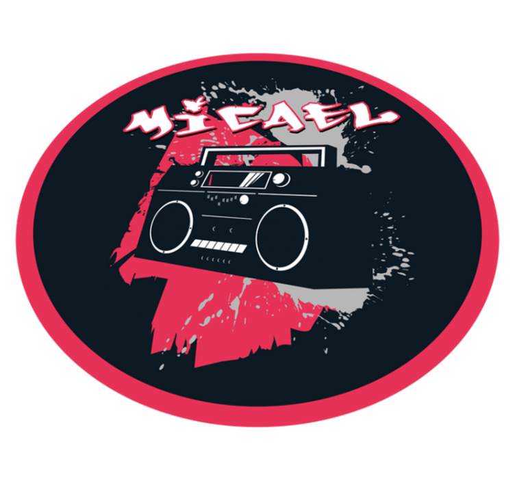 Retro boombox-thema vinyl tapijt met naam - TenStickers