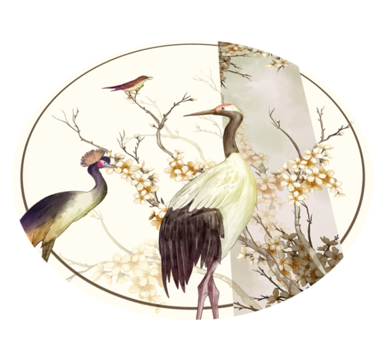 Vinyl tapijt chinoserie stijl met kraanvogels - TenStickers