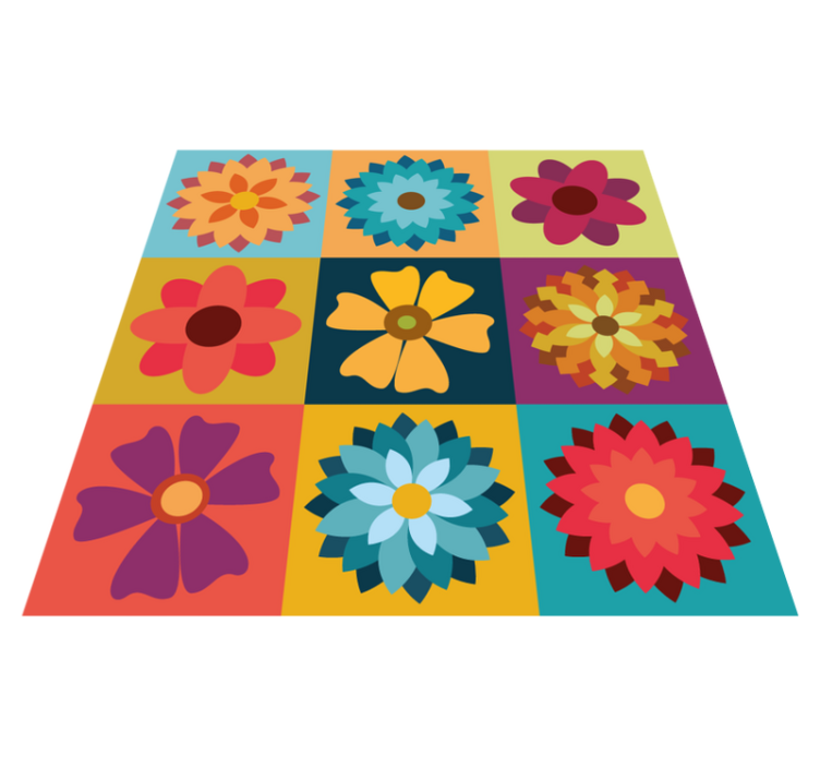 Veelkleurige hippiebloemen tegel patroon vinyl tapijt - TenStickers