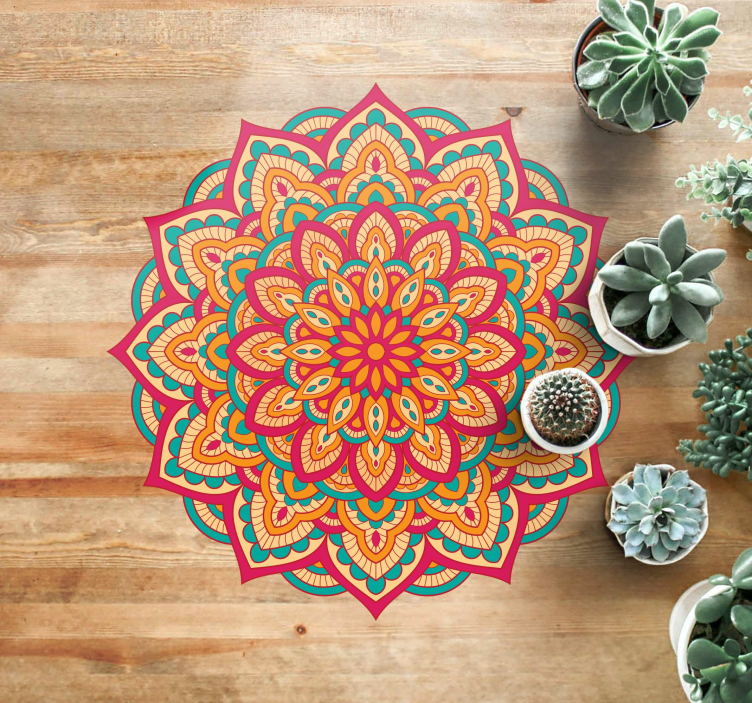 Levendig kleurenontwerp vinyl tapijt mandala - TenStickers