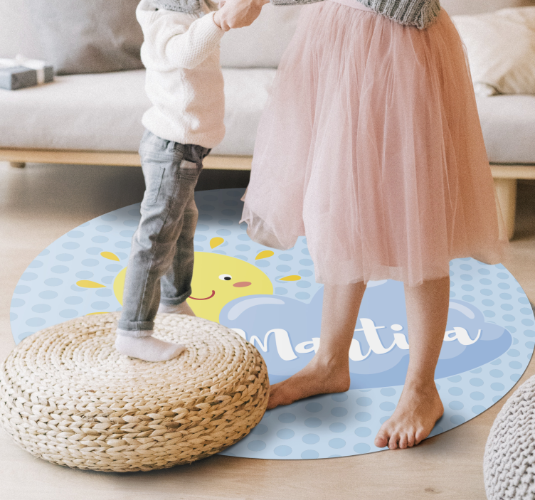 Zon en wolk met naam vinyl tapijt meer kinderen - TenStickers