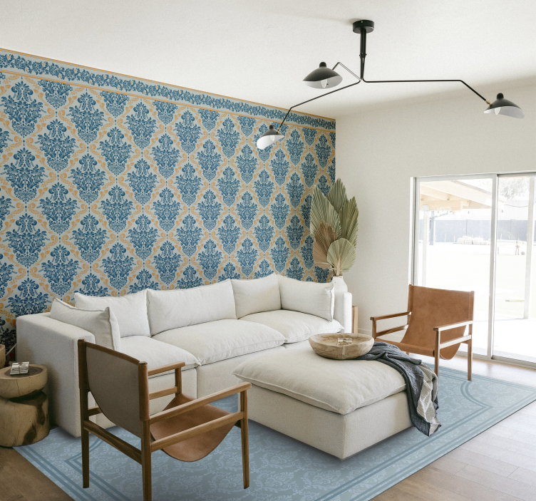 Zachtblauwe barok vinyl tapijt eetkamer - TenStickers