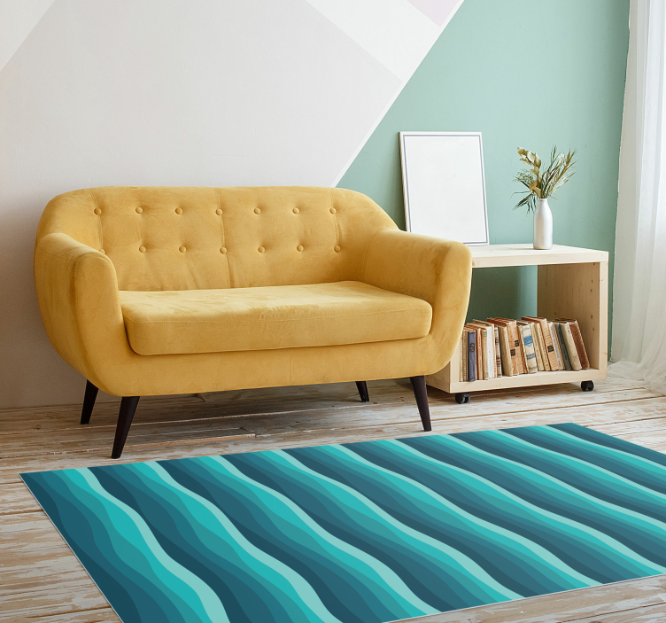 Serene blauwe golven vinyl tapijt woonkamer - TenStickers