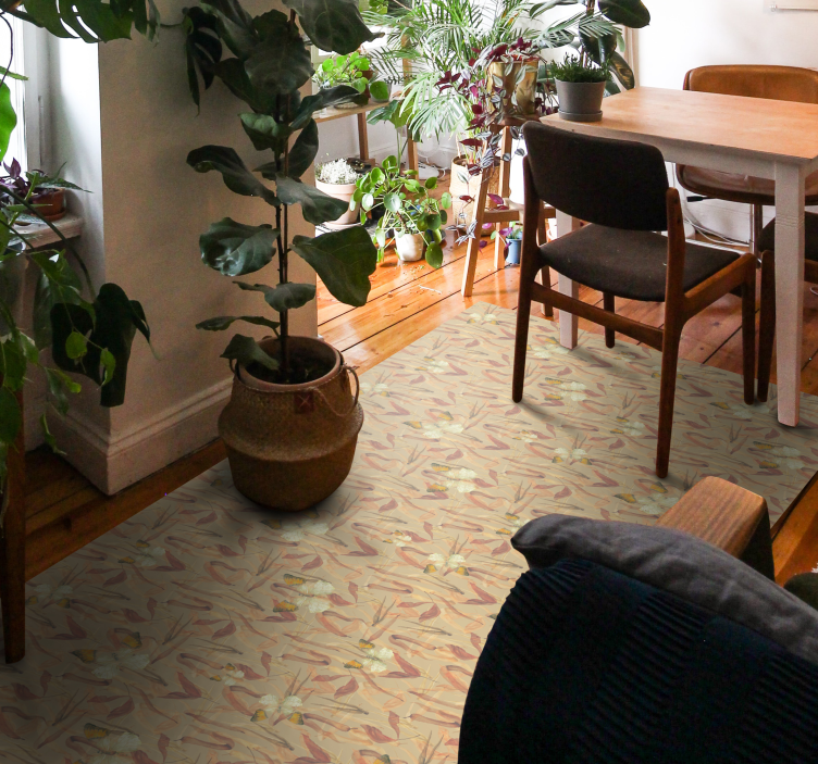 Ensemble met bloemenpatroon vinyl tapijt woonkamer - TenStickers