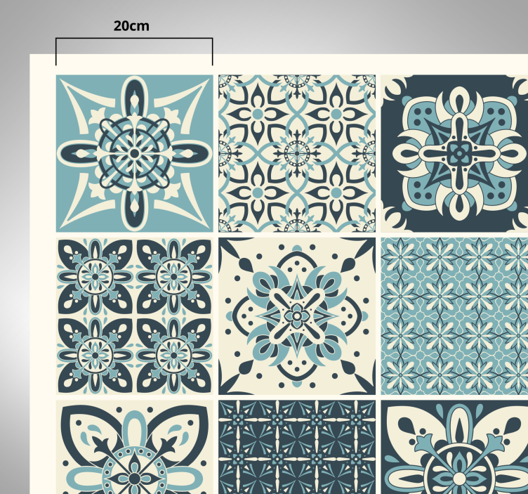 Turquoise bloemenpatroon vinyl tapijt tegels - TenStickers