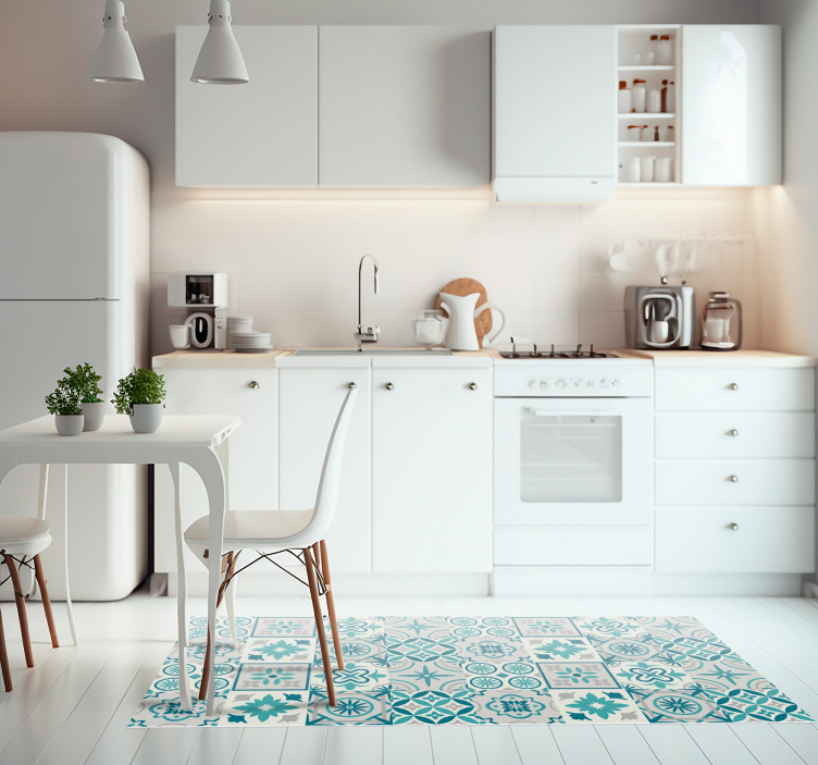 Eclectische turquoise vinyl keukenmat - TenStickers
