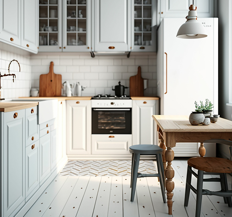 Stijlvolle chevron vinyl tapijt keuken - TenStickers