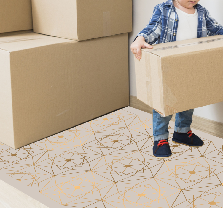 Gouden lijn patroon op grijze vinyl tapijt - TenStickers