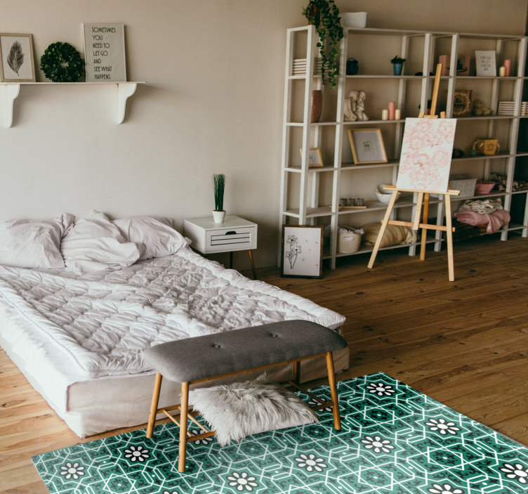 Groene bloemmotieftegels vinyl tapijt keuken - TenStickers