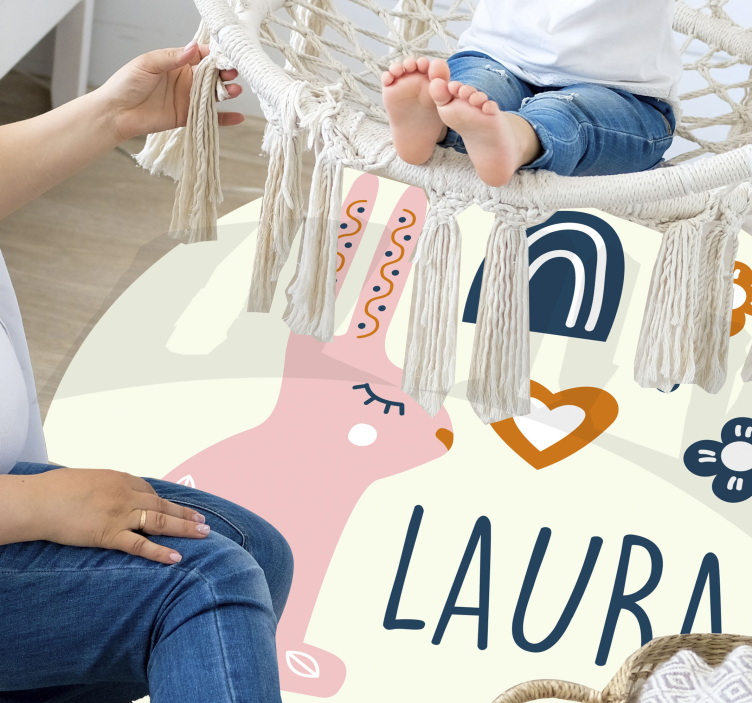 Aanpasbaar konijntje vinyl tapijt met naam - TenStickers