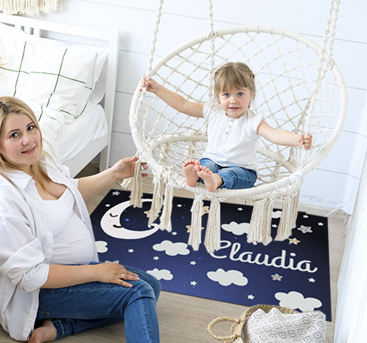 Aanpasbaar Sterrennacht Vinyl vloerkleed met naam - TenStickers